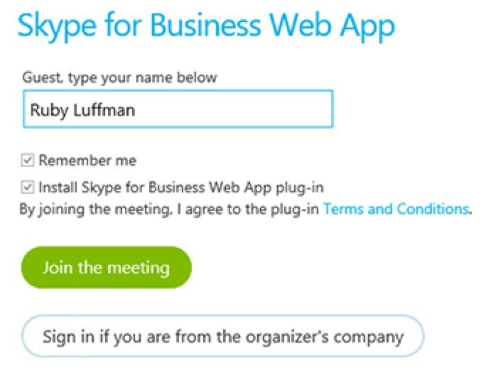 skype for business web application